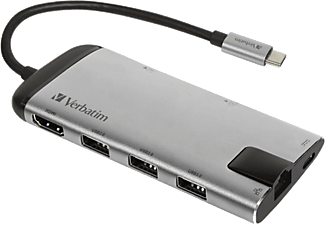 VERBATIM USB-C Multiport Hub USB 3.1 GEN 1, USB 3.0x3, HDMI, SDHC, MicroSDHC, RJ45 USB Çoklayıcı Gri