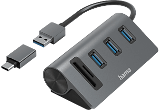 HAMA FIC 3 Portos USB HUB + kártyaolvasó, USB 3.2 Gen1, fekete (200140)