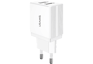 USAMS Hálózati adapter, 2,1A, 2x USB-A, fehér (CC090)