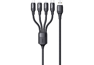 USAMS Textil borítású 4 az 1-ben USB töltőkábel, Type-C, Micro USB, Lightning, 1,2 m, fekete (SJ516USB01)