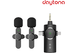 DAYTONA K9-C2 Wireless 3 in 1 Kablosuz Type-C - Lightning -3.5mm Jak Çiftli Yaka Mikrofonu Siyah