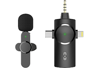 DAYTONA K9-C1 Wireless 3 in 1 Kablosuz Type-c -Lightning – 3,5mm Jak Tekli Yaka Mikrofonu Siyah