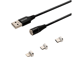 SAVIO 3 az 1-ben mágneses adatkábel, Lightning/Type-C/Micro-USB, 1 méter, fekete (CL-152)