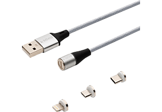 SAVIO 3 az 1-ben mágneses adatkábel, Lightning/Type-C/Micro-USB, 1 méter, ezüst (CL-153)