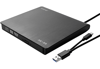 SAVIO külső SLIM CD/DVD író, USB Type-C és USB-A csatlakozás (AK-59)