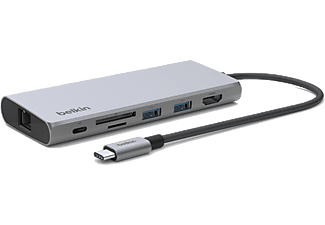 BELKIN INC009 USB- C’den 7’si Bir Srada Çoklayıcı Adaptör Gri