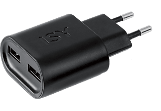 ISY Dual USB  hálózati töltőfej, fekete (IWC-5000-1)