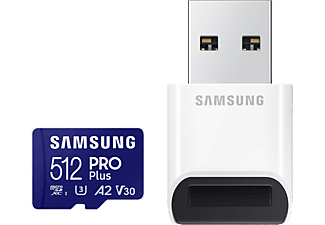 SAMSUNG Pro Plus microSDXC memóriakártya + USB kártyaolvasó, 512GB, Class10, V30, U3 (MB-MD512SB/WW)