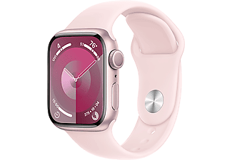 APPLE Watch Series 9 GPS, 41mm, pink alumíniumtok, világos rózsaszín sportszíj, S/M (MR933QH/A)