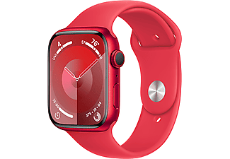 APPLE Watch Series 9 GPS, 45mm, piros alumíniumtok, piros sportszíj, M/L (MRXK3QH/A)