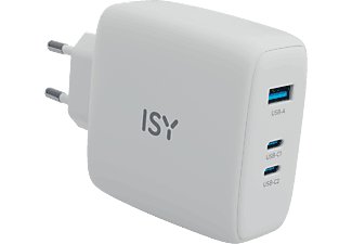 ISY IAC 5140 GaN Hálózati töltő adapter, max 140W, USB-A, 2xUSB Type-C, fehér (2V225496)