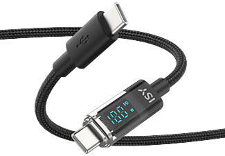 ISY IUC 8000 USB 2.0 Type-C PD töltőkábel, max 100W, teljesítmény kijelzés, 2 méter, fekete (2V221997)
