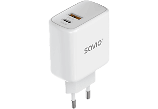 SAVIO Hálózati adapter, PD3.0, QC3. 1x USB-C, 1x USB-A, max. 30W, fehér (LA-06)