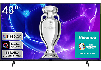 HISENSE 43E7KQ 4K UHD Smart QLED televízió, fekete, 108 cm