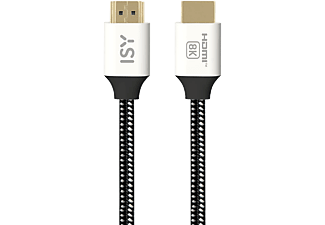 ISY IHD-5020 HDMI 2.1 összekötő kábel, szövet borítás, max 8K 60Hz, 48 Gbps, 2 méter (2V225511), fekete-fehér