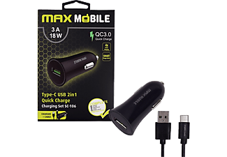 MAX MOBILE SC-106 Autós Töltő USB QuickCharge 3.0, 18W, 3 A+ USB-C Kábel (3858892516263)
