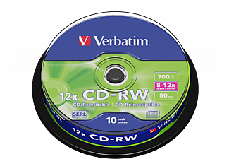 VERBATIM CD-RW újraírható lemez, 700 MB, 10 db hengeren (43480)