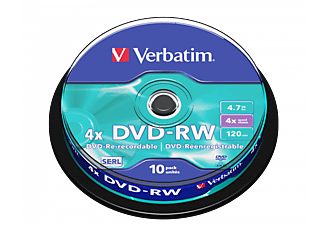 VERBATIM DVD-RW újraírható lemez, 4,7 GB, 10 db hengeren (43552)