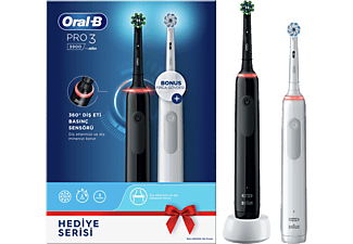 ORAL B Pro 3900 Şarjlı Diş Fırçası 2'li Avantaj Paketi Siyah&Beyaz