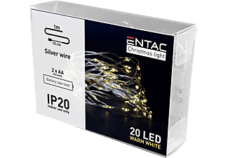 ENTAC Karácsonyi beltéri drótfüzér, 20 LED, meleg fehér, 1m (2x AA) (ECL-S20WW)