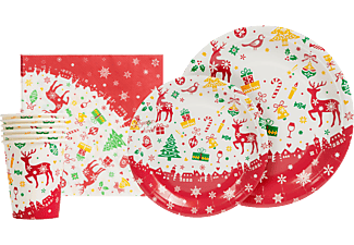 FAMILY CHRISTMAS 58224A Karácsonyi papír teríték szett - 12 tányér, 6 pohár, 20 szalvéta