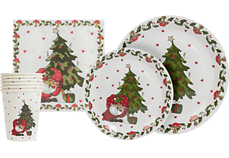FAMILY CHRISTMAS 58224B Karácsonyi papír teríték szett - 12 tányér, 6 pohár, 20 szalvéta