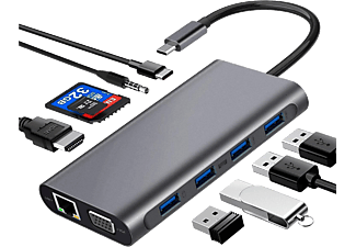 DAYTONA FC31 Type-C Usb-C To 4 Usb 3.0 HDMI VGA RJ45 Pd Aux Sd 11 in 1 Çevirici Gri
