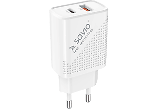 SAVIO gyorstöltő adapter QC 3.0, PD 3.0, 18W, 3A, USB-A és Type-C csatlakozó (LA-04)