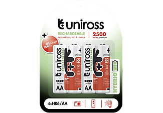 UNIROSS hybrio 4xAA ceruza tölthető akkumulátor 2500mAh, 4db/csomag (UH4AA2500)