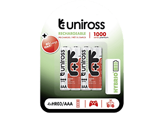 UNIROSS hybrio 4xAAA mikró tölthető akkumulátor 1000mAh, 4db/csomag (UH4AAA1000)