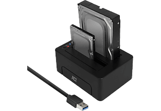 ACT dokkoló állomás, 2db SATA 3,5, 2,5"-os HDD vagy SSD-hez, USB 3.2 Gen1, fekete (AC1504)