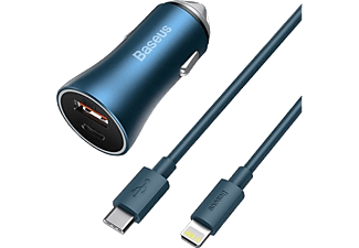 BASEUS Golden Connector Pro U+C 40W Type-C to Lightning Kablo Setli Araç Şarj Cihazı Mavi