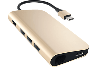 SATECHI Alumínium Type-C Multi-Port adapter, HDMI 4K, 3x USB 3.0, MicroSD, LAN, arany (ST-TCMAG)