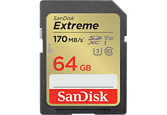 SANDISK Extreme SDXC memóriakártya, 64 GB, 170/80 MB/s, UHS-I, Class 10, U3, V30 (121579)
