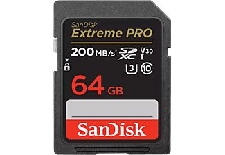 SANDISK Extreme Pro SDXC memóriakártya, 64 GB, 200/90 MB/s, UHS-I, Class 10, U3, V30 (121595)