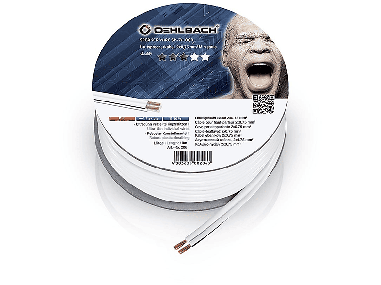 OEHLBACH D1C206 SPEAKER WIRE SP 7 10M SPULE WEISS Lautsprecherkabel