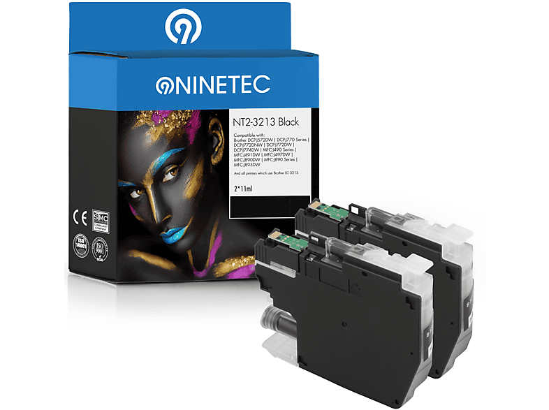 NINETEC 2er Set Patronen Ersetzt Brother LC 3213 Tintenpatronen Black