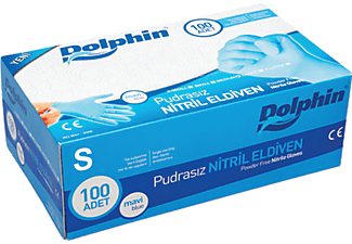DOLPHIN 100'lü Nitril Muayene Eldiveni Pudrasız S Boy Mavi TM-ELD-0028