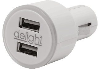 DELIGHT 55028WH Autós szivargyújtó adapter 2 USB aljzattal, fehér