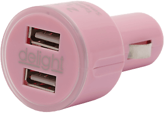 DELIGHT 55028PK Autós szivargyújtó adapter 2 USB aljzattal, rózsaszín