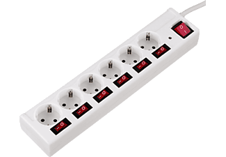 HAMA 121947 Hálózati elosztó, 6-os, külön kapcsolható 6+1, fehér
