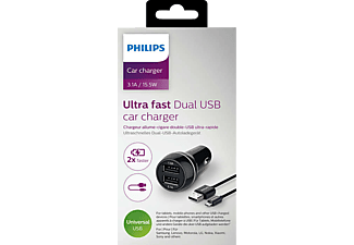 PHILIPS DLP2357U/10 Ultra Hızlı İki Portlu 1 mikro USB kablosu ile 2 USB ‘li Araç Şarj Cihazı