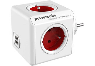 ALLOCACOC 1202RD/OUPC PowerCube Original Elosztó, 4 dugalj + 2 USB csatlakozó, piros