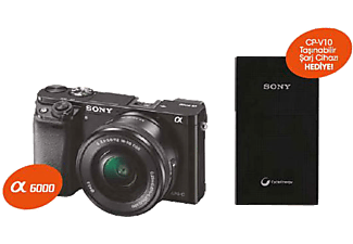 SONY A6000 16-50mm Aynasız Fotoğraf Makinesi Siyah + CPV10ABT Yedek Şarj Cihazı Hediyeli