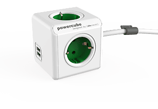 ALLOCACOC 1402GN/DEEUPC PowerCube Extended hálózati hosszabbító, 4 dugalj + 2 USB, 1,5m, fehér-zöld