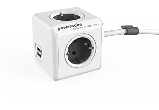 ALLOCACOC 1402GY/DEEUPC PowerCube Extended hálózati hosszabbító, 4 dugalj + 2 USB, 1,5m, fehér-szürke