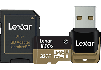 LEXAR 32GB MicroSDHC/XC UHS-II 1800x w/ Reader & Adapter (Class 10) U3