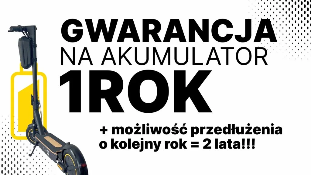 Hulajnoga elektryczna z grafiką gwarancji na baterię.