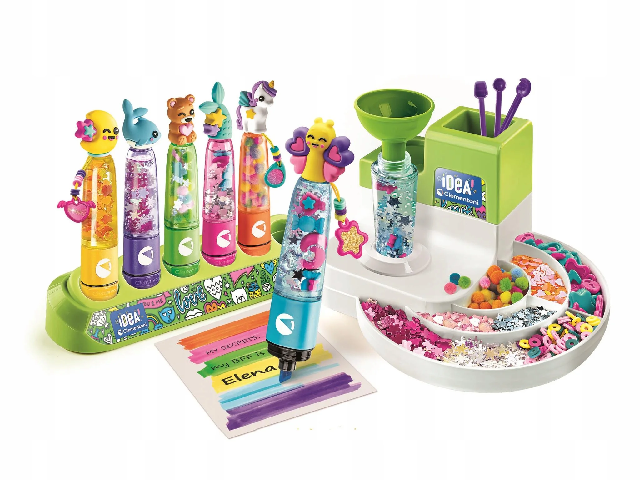 Zestaw do rękodzieła dla dzieci z pisakami, brokatem i dekoracjami.