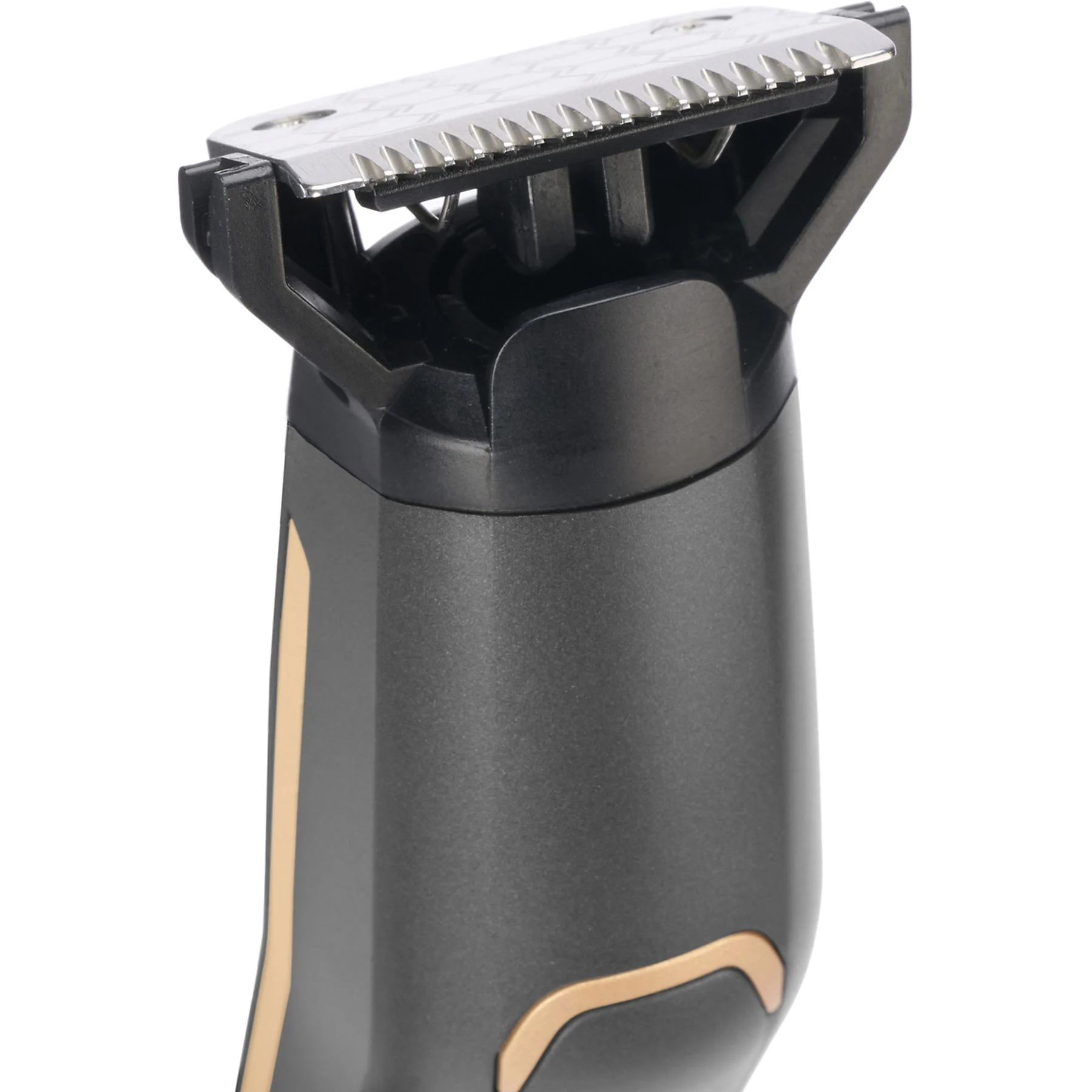 Zbliżenie głowicy trymera, pokazujące ostrza tnące.